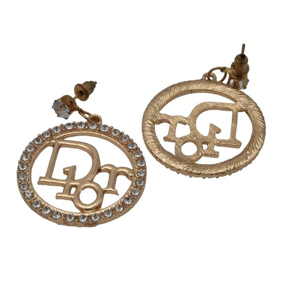 Christian Dior Rhinestone Circle Designer Monogram Earrings - Picture 4 of 7